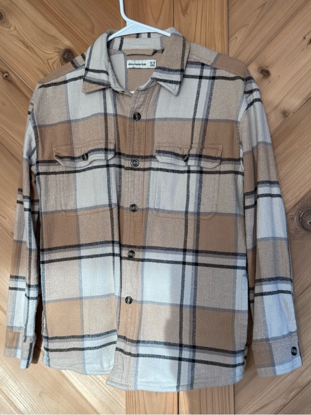 abercrombie kids Tan, Beige and Gray Plaid Shacket